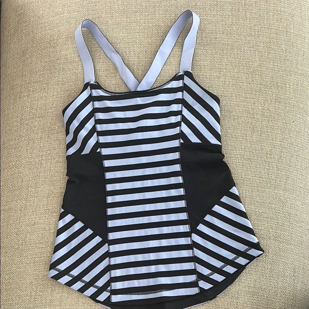 Lululemon Striped Black and Light Purple Top Size 6
